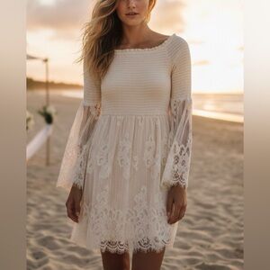 Altar’d State Cream Fairycore Beach Wedding Lace Long Sleeve Dress size S